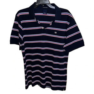 Scotch & Soda Navy Blue Striped Short Sleeve Everyday Holiday Polo Shirt Size L